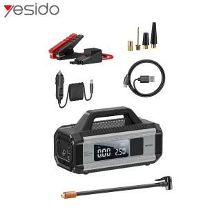 جامپ استارتر خودرو و پمپ باد و پاوربانک Yesido 10000mAh دارای چراغ اضطراری مدل VC13 - مشکی (گارانتی 18 ماه تعویض نیکان همراه)